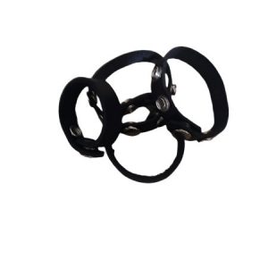 Four round bands of leather with snap closures