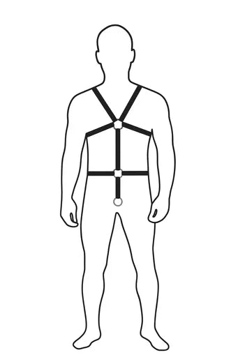 A silhouette of a man wearing a harness