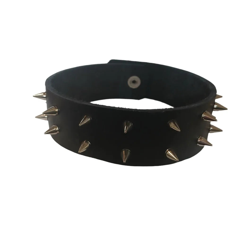 STLW 1 1/2" Leather Collar 10mm (26) Chrome Spikes