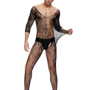 Fishnet & Lace Crotchless Floral Bodystockings For Men