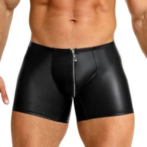 Black Sexy PU Men Underwear With Zipper