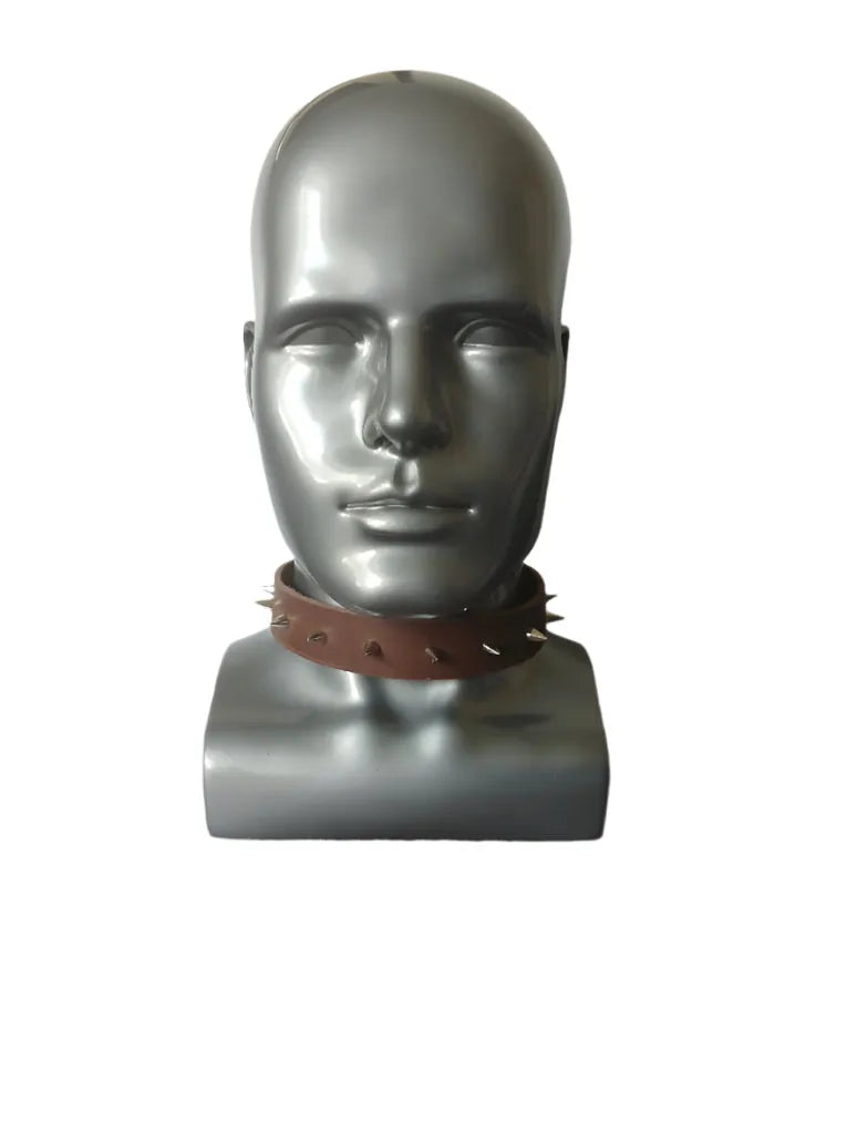 "STLW" 1" Brown Leather Collar w/15 Spikes