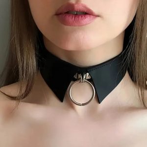 "STLW" Leather Black Tie Collar