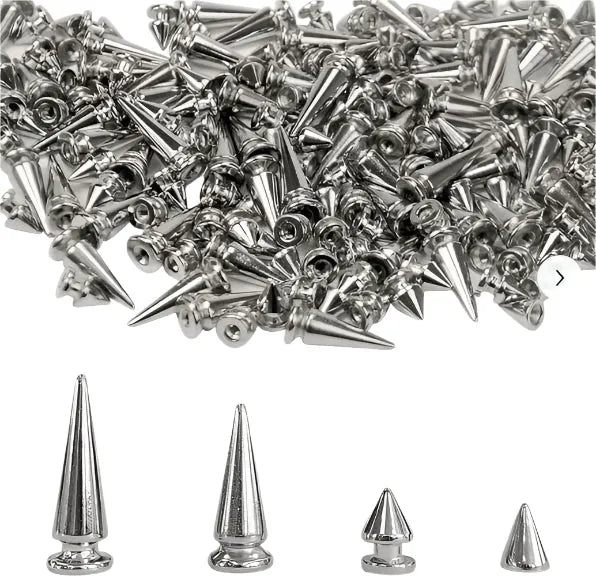 Different sized silver cone studs.
