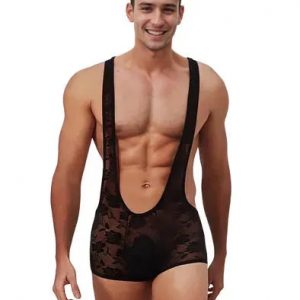 Men's  Black Sexy Lace Bodysuit