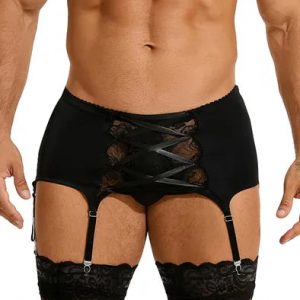 Black Swimming Cloth Lace Strap Men's Garter Panty