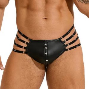 Black Sexy PU Leather Adjustable Elastic Bands Men Thong